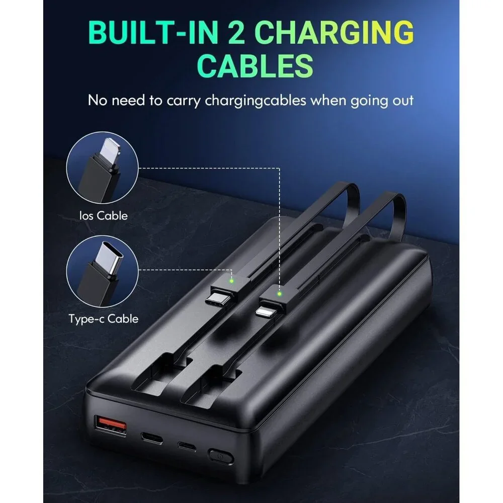 Portable Phone Charger -40000 mAh Fast Charging Power Bank, With Built-in Cables